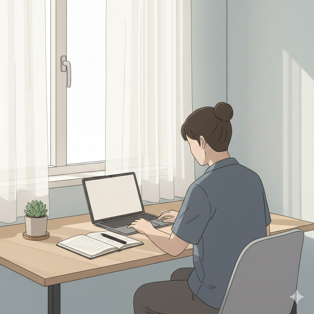 Person working in a calm environment with high focus and productivity